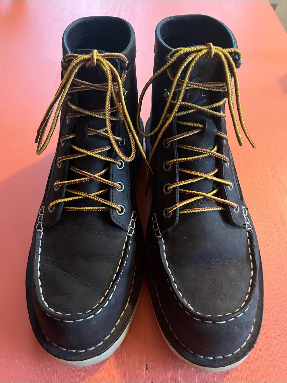 Men's Danner Black Moc Toe Lace-Up Work Boots with Yellow Contrast Laces